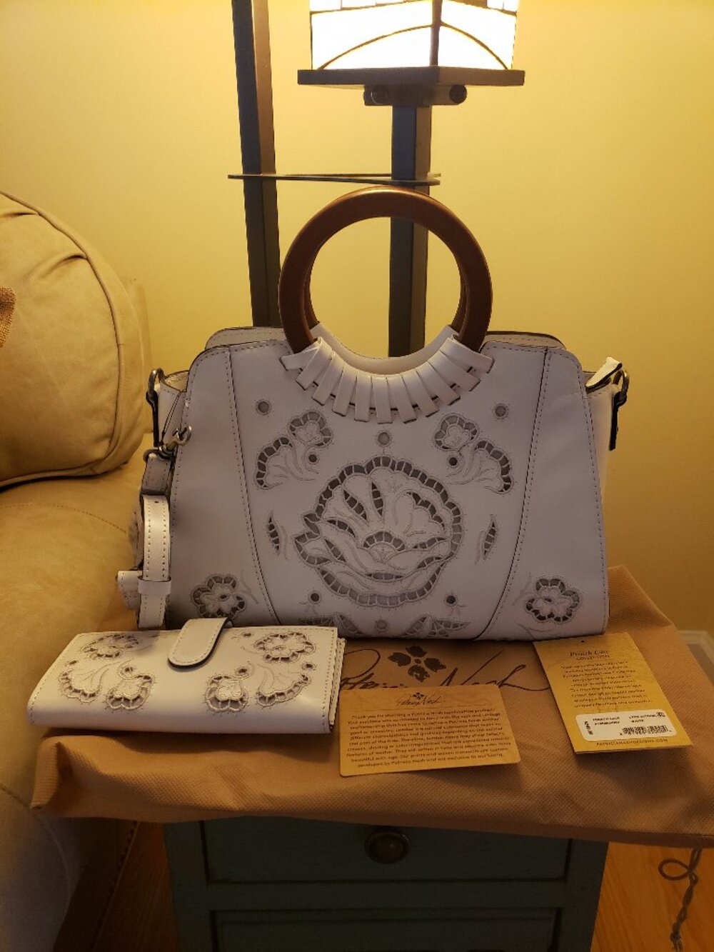 Patricia Nash French Lace satchel / crossbody White with black accents
